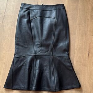 BCBGMaxazria  Dominik 100% leather midi fluted skirt